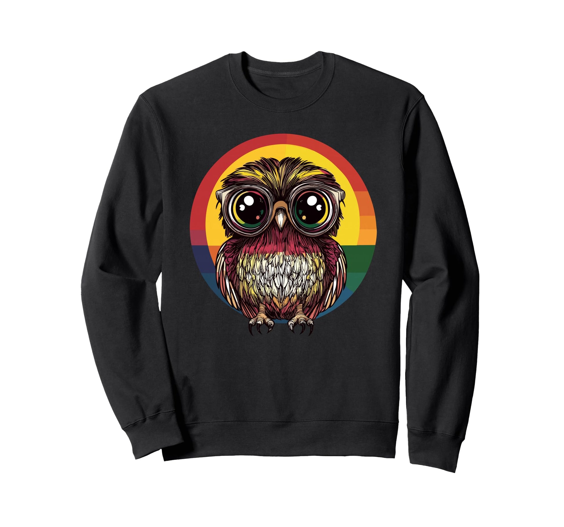 Big Eyed Owl Rainbow Sweatshirt - Novelty Apparel Men Women - T-Shirt, Sweatshirt, Hoodie