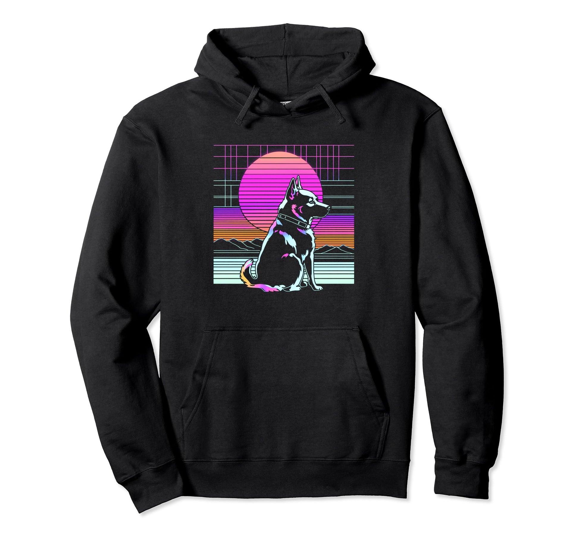 Aesthetic Dog Vaporwave Sunset Hoodie - Minimalist Print Unisex - T-Shirt, Sweatshirt, Hoodie