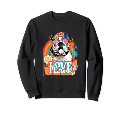 Hippie Bulldog Dog 60S 70S Sweatshirt - Casual Everyday Wear for Adults - T-Shirt, Sweatshirt, Hoodie