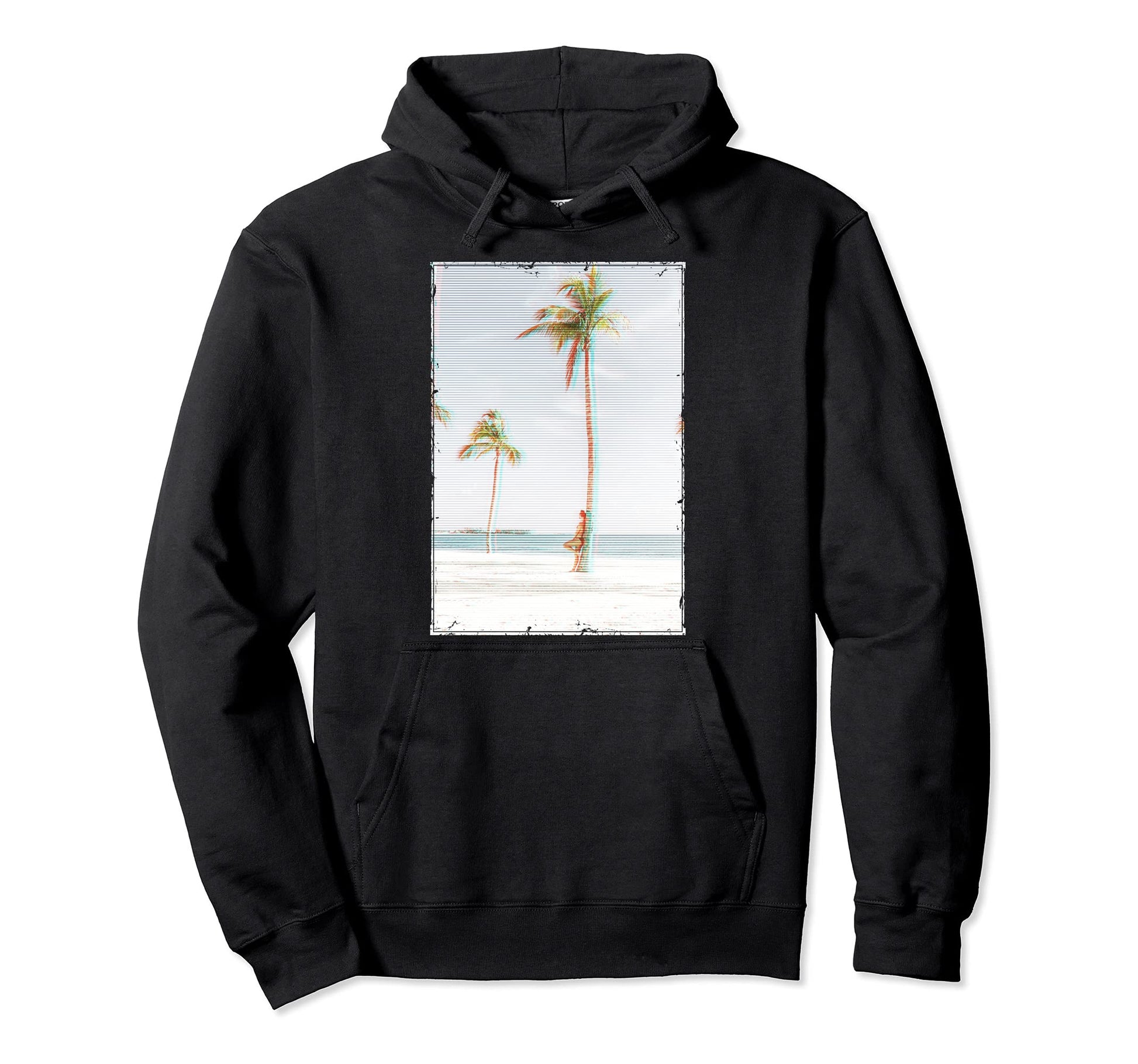Beach Vaporwave Glitch Palms Hoodie - Custom Art Print for Adults - T-Shirt, Sweatshirt, Hoodie