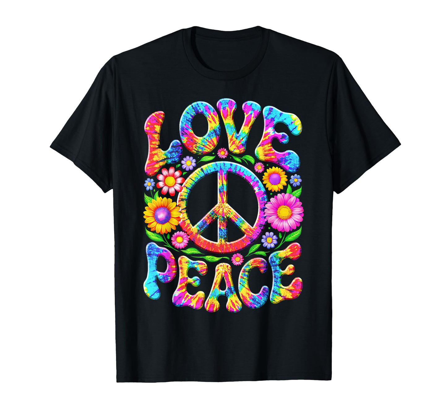 Colorful Flowers Love Peace Sign 60S 70S T-Shirt - Unique Graphic Unisex - T-Shirt, Sweatshirt, Hoodie