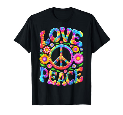 Colorful Flowers Love Peace Sign 60S 70S T-Shirt - Unique Graphic Unisex - T-Shirt, Sweatshirt, Hoodie