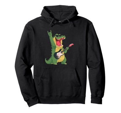 Funny Crocodile Rock Music Guitarist Hoodie - Graphic Print Unisex - T-Shirt, Sweatshirt, Hoodie