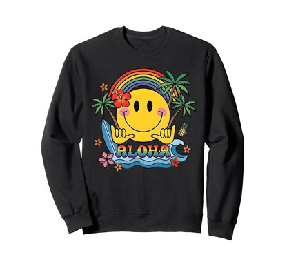 Aloha Happy Face Shaka Rainbow Sweatshirt - Minimalist Print Unisex - T-Shirt, Sweatshirt, Hoodie