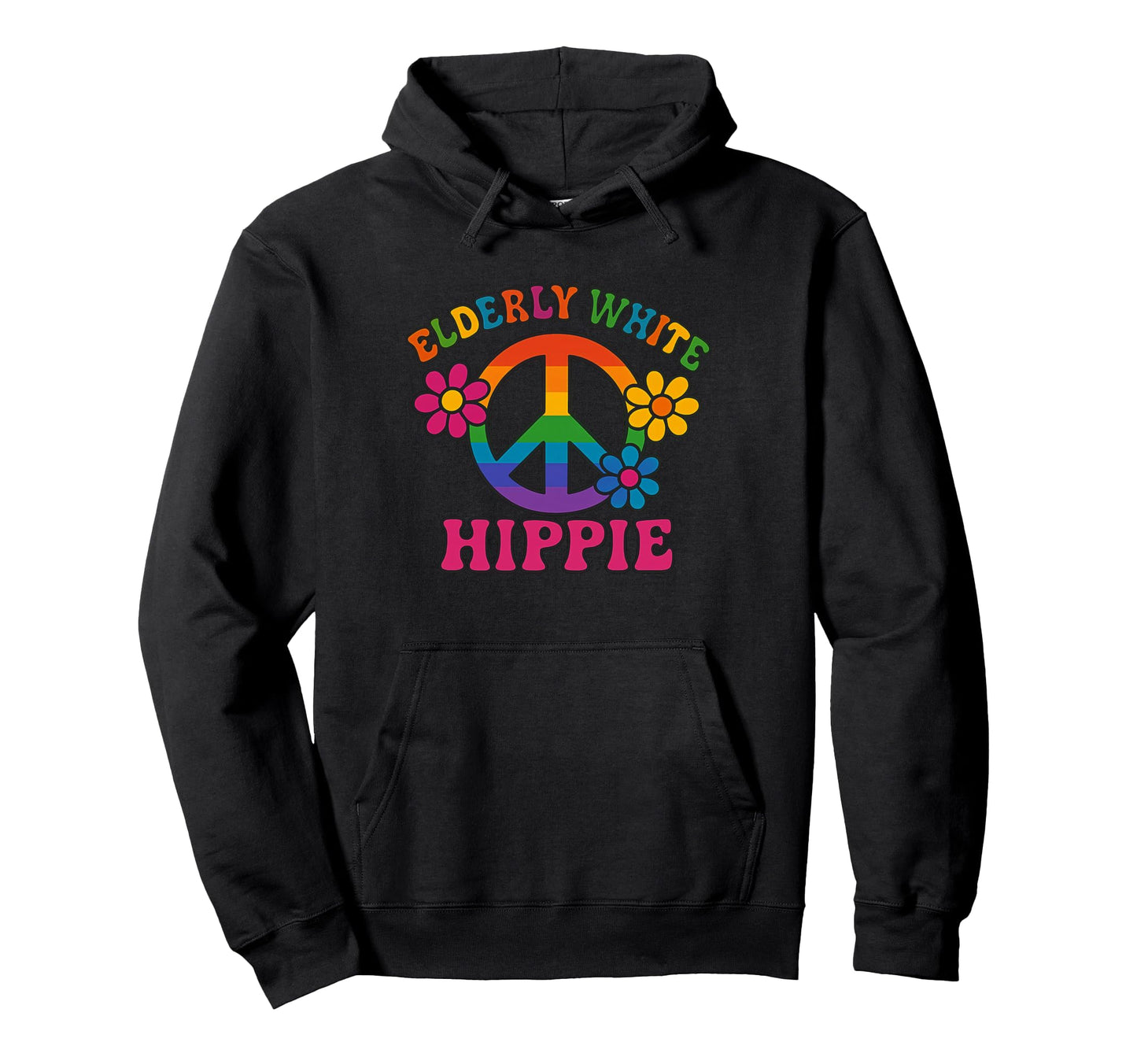 Elderly White Hippie Rainbow Peace Hoodie - Aesthetic Graphic Men Women - T-Shirt, Sweatshirt, Hoodie