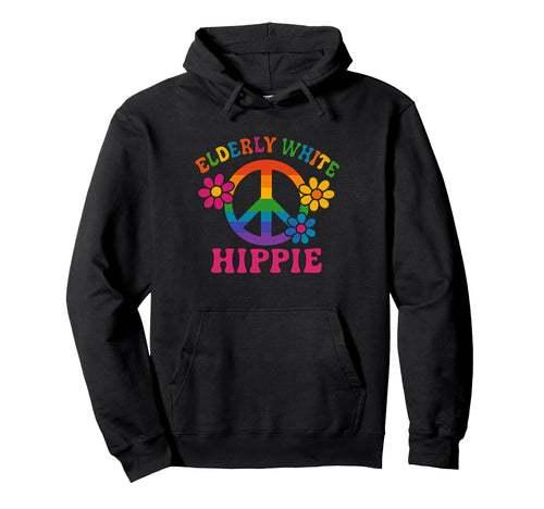 Elderly White Hippie Rainbow Peace Hoodie - Aesthetic Graphic Men Women - T-Shirt, Sweatshirt, Hoodie