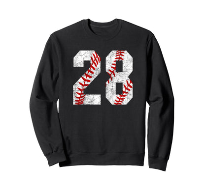 Distressed Baseball Number 28 Sweatshirt - Unique Graphic for Adults - T-Shirt, Sweatshirt, Hoodie