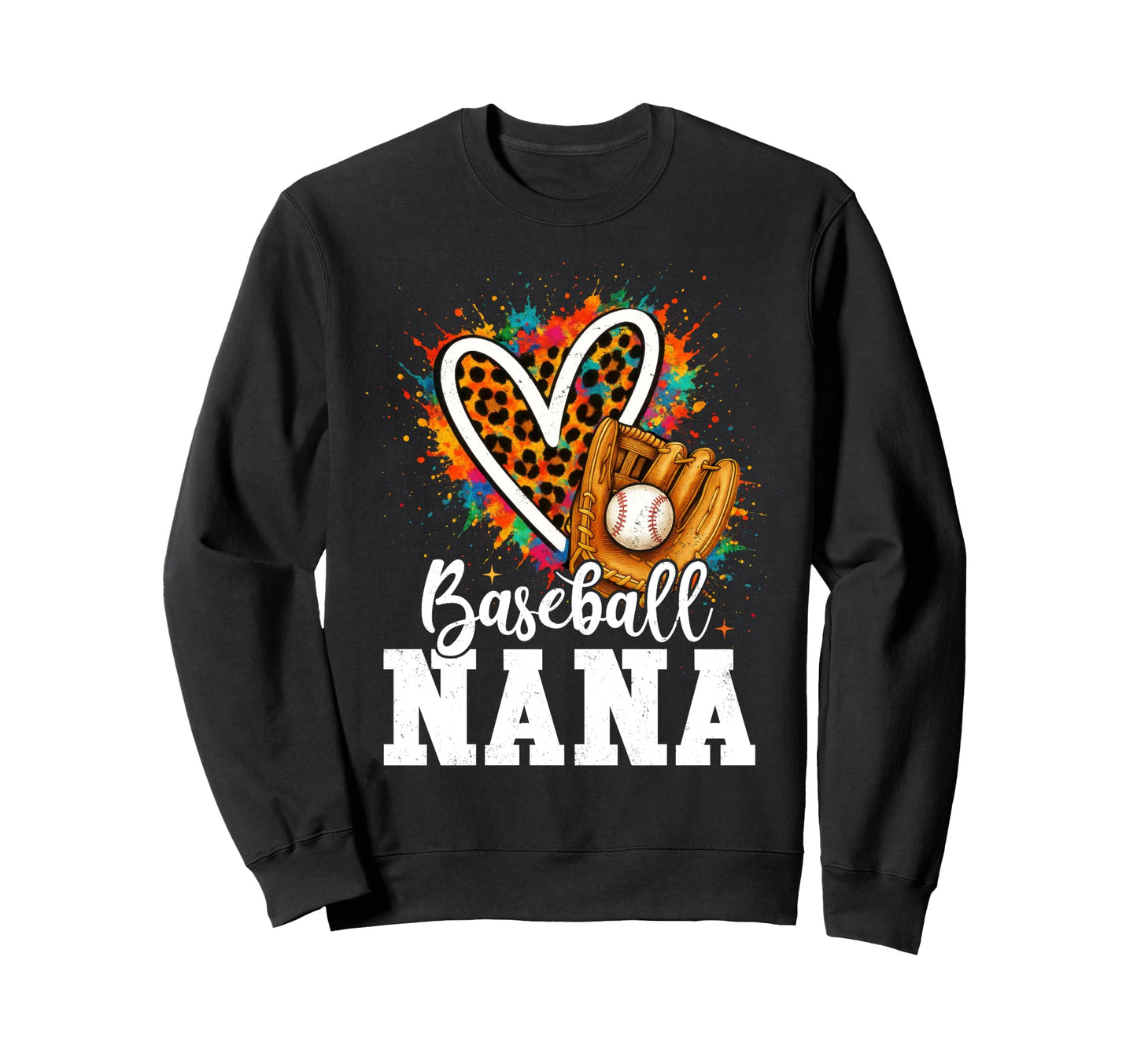 Baseball Nana Leopard Heart Colorful Sweatshirt - Graphic Print Unisex - T-Shirt, Sweatshirt, Hoodie