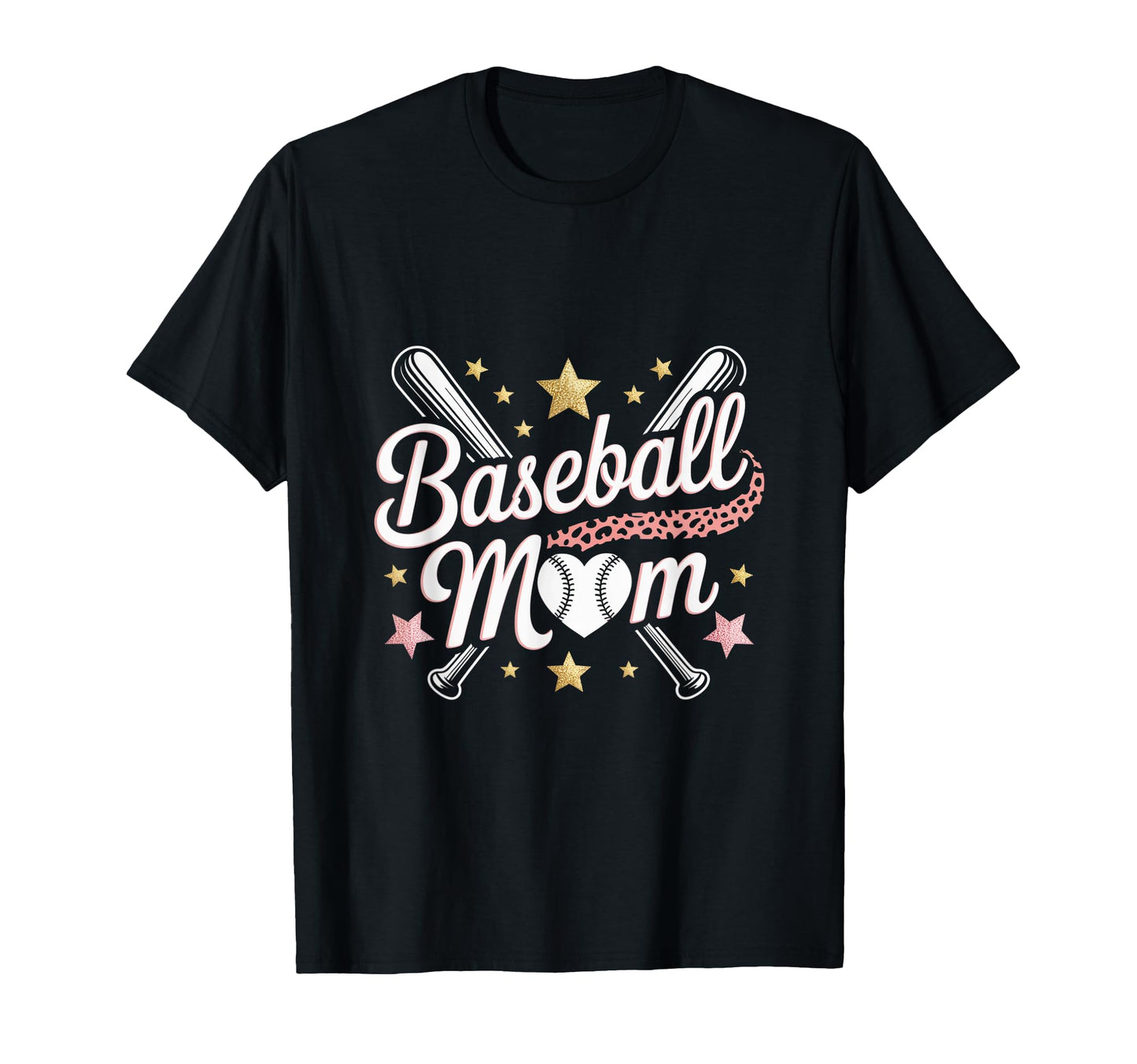 Baseball Mom Stars And Heart Shaped T-Shirt - Novelty Apparel for Adults - T-Shirt, Sweatshirt, Hoodie