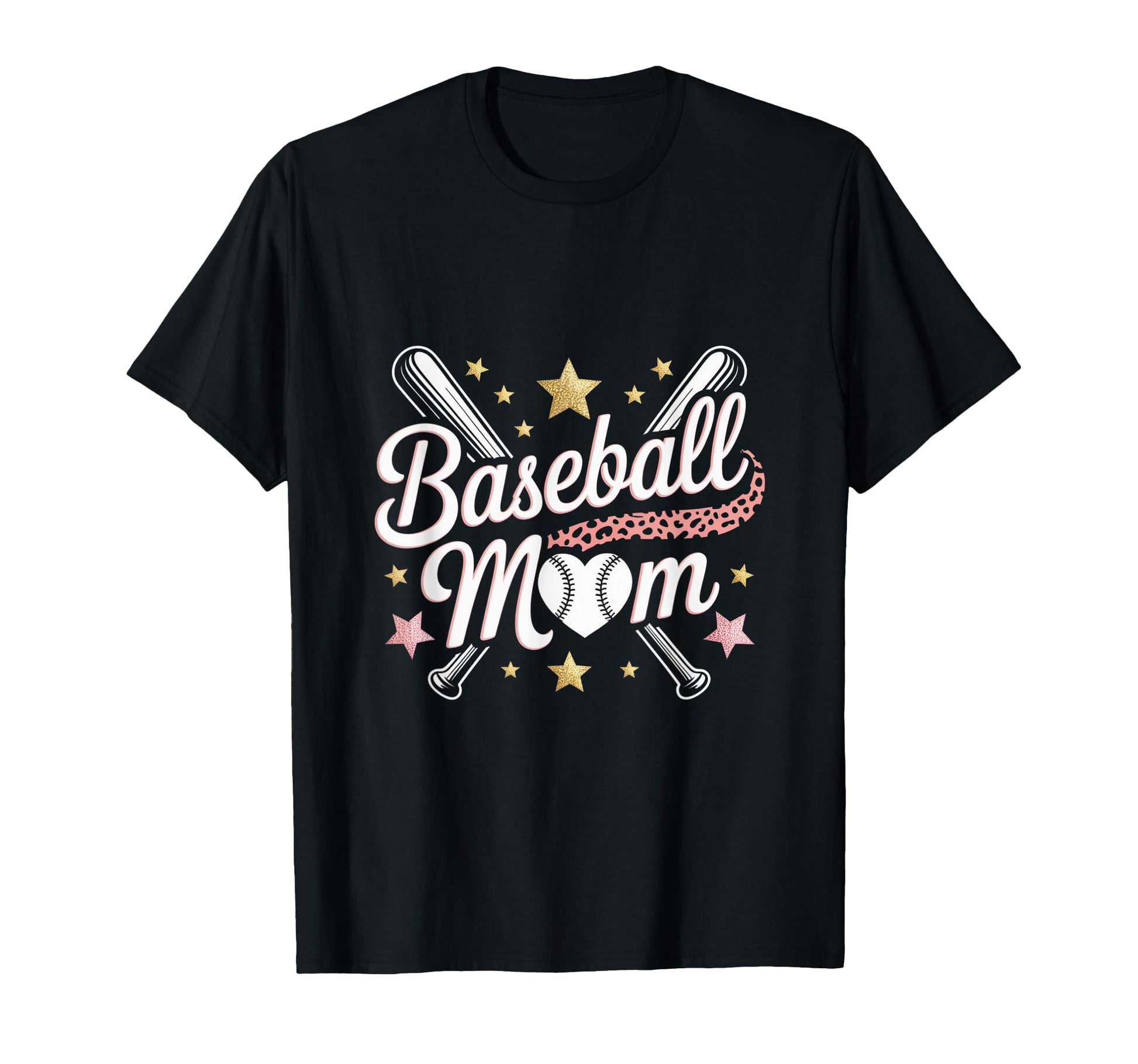 Baseball Mom Stars And Heart Shaped T-Shirt - Novelty Apparel for Adults - T-Shirt, Sweatshirt, Hoodie