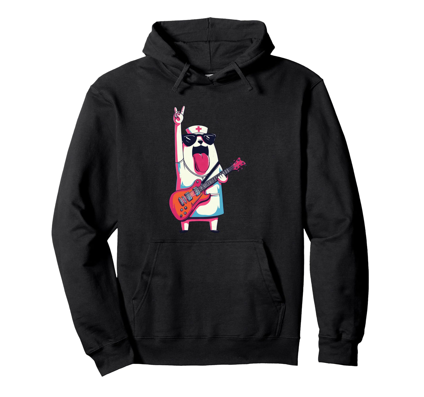 Funny Bear Nurse Rock Music Guitar Hoodie - Fun Novelty Design Men Women - T-Shirt, Sweatshirt, Hoodie