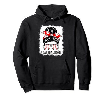 Baseball Mom Bleached Messy Bun Game Day Hoodie - Aesthetic Graphic Unisex - T-Shirt, Sweatshirt, Hoodie