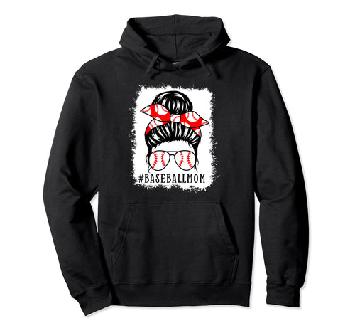 Baseball Mom Bleached Messy Bun Game Day Hoodie - Aesthetic Graphic Unisex - T-Shirt, Sweatshirt, Hoodie