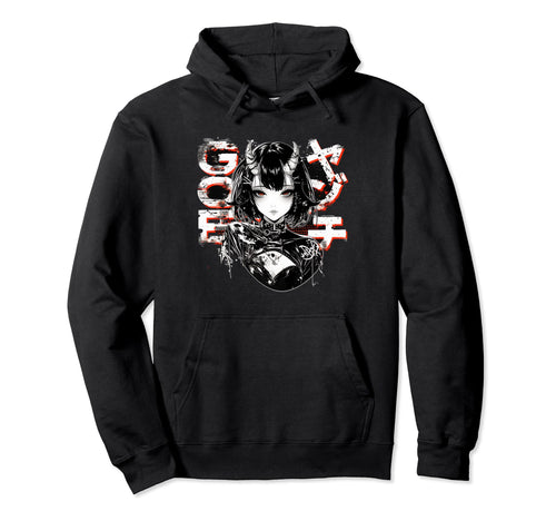 Anime Goth Grunge Demon Waifu Horror Hoodie - Fun Novelty Design Men Women - T-Shirt, Sweatshirt, Hoodie