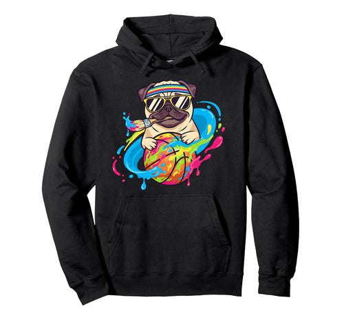 Pug Basketball Color Splash Headband Hoodie - Novelty Apparel Men Women - T-Shirt, Sweatshirt, Hoodie