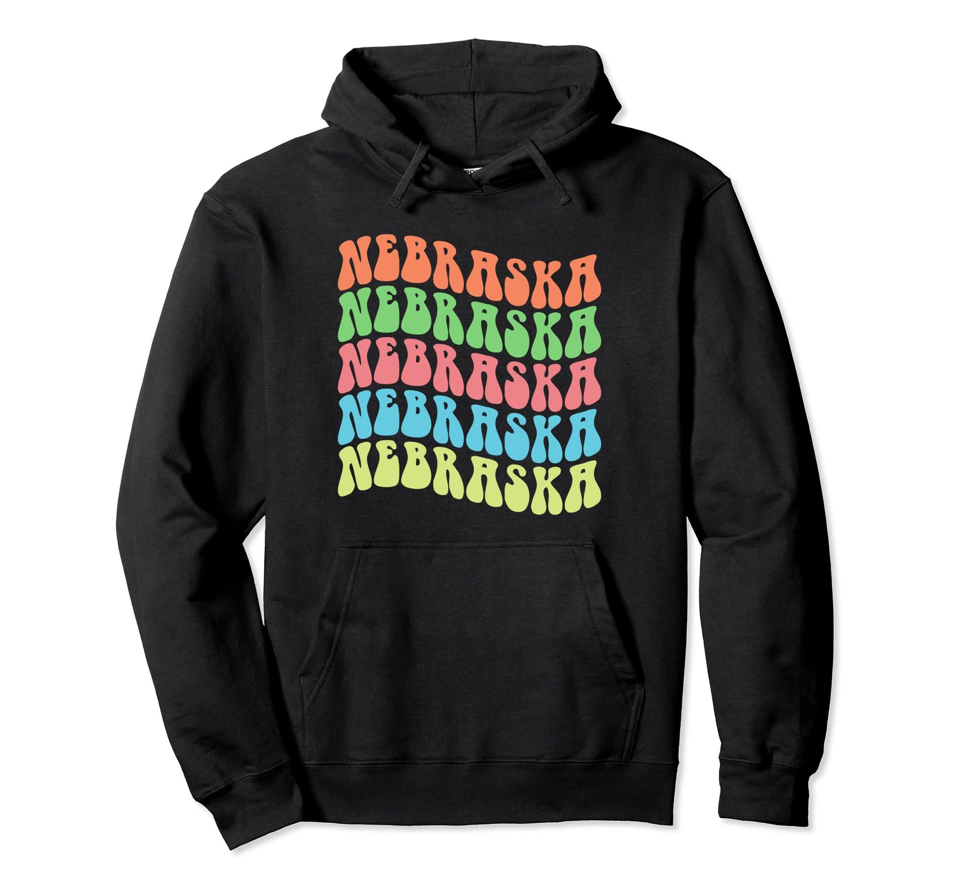 Nebraska Text Hippy 60S Rainbow Hoodie - Streetwear Style Unisex - T-Shirt, Sweatshirt, Hoodie