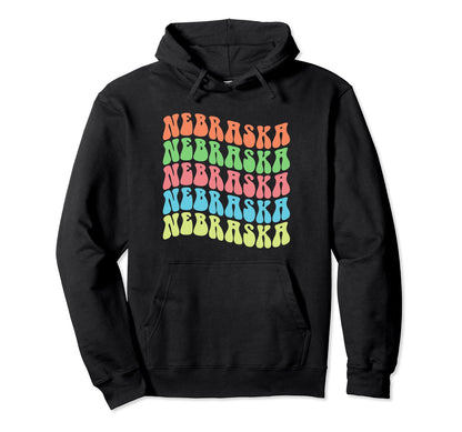 Nebraska Text Hippy 60S Rainbow Hoodie - Streetwear Style Unisex - T-Shirt, Sweatshirt, Hoodie