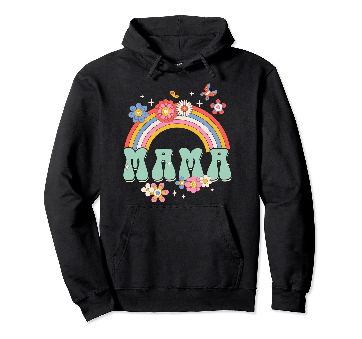 Mama Groovy 70S 60S Rainbow Matching Hoodie - Novelty Apparel for Adults - T-Shirt, Sweatshirt, Hoodie