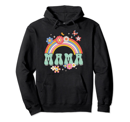 Mama Groovy 70S 60S Rainbow Matching Hoodie - Novelty Apparel for Adults - T-Shirt, Sweatshirt, Hoodie