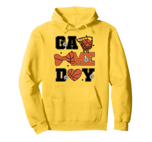 Basketball Game Day Bow And Heart Hoodie - Casual Everyday Wear for Adults - T-Shirt, Sweatshirt, Hoodie