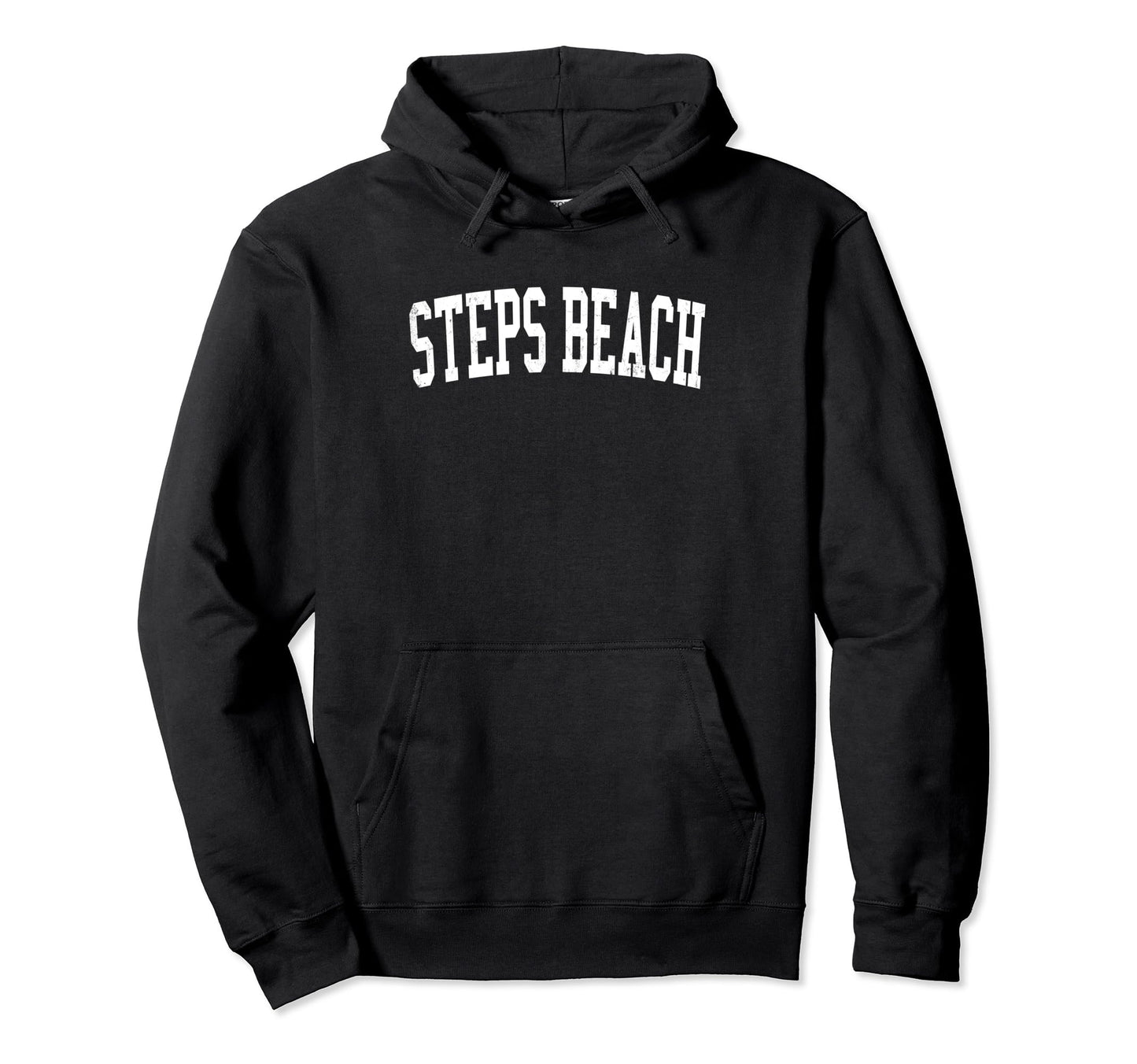 Steps Beach Distressed White Varsity Hoodie - Fun Novelty Design for Adults - T-Shirt, Sweatshirt, Hoodie