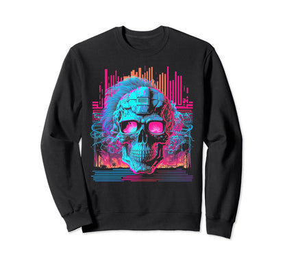 Skull Vaporwave Retrowave Aesthetic Sweatshirt - Unique Graphic Men Women - T-Shirt, Sweatshirt, Hoodie