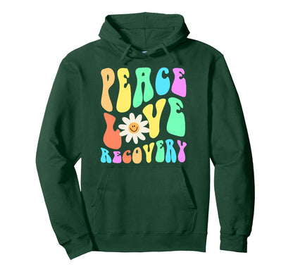 Groovy Peace Love Recovery Celebrate Hoodie - Minimalist Print Men Women - T-Shirt, Sweatshirt, Hoodie