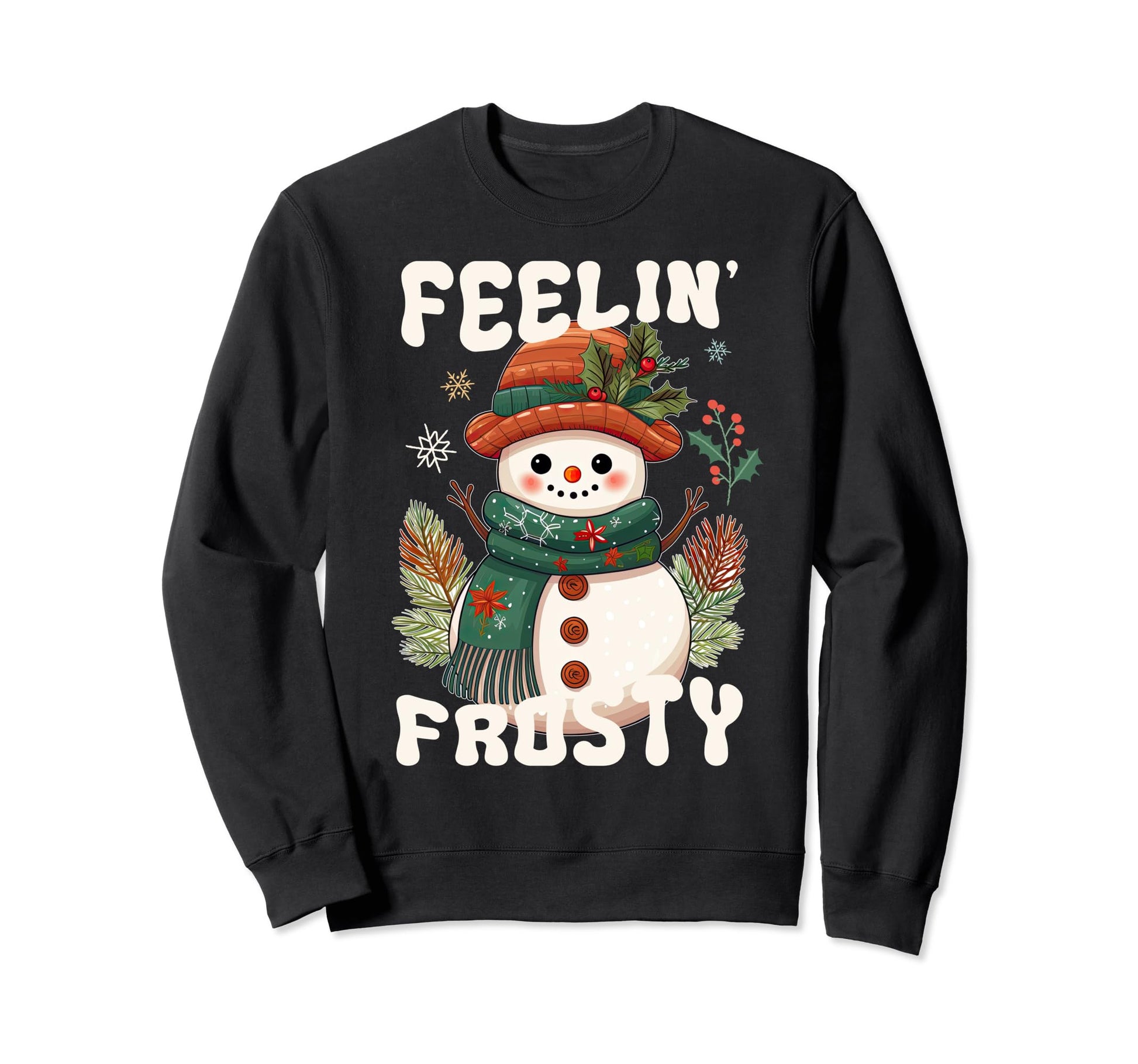 Feelin Frosty Boho Snowman Groovy Sweatshirt - Streetwear Style for Adults - T-Shirt, Sweatshirt, Hoodie