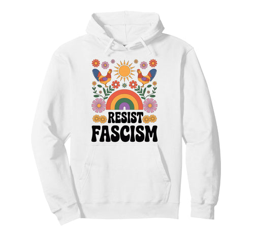 Chickens Resist Fascism Groovy Rainbow No Hoodie - Novelty Apparel Unisex - T-Shirt, Sweatshirt, Hoodie