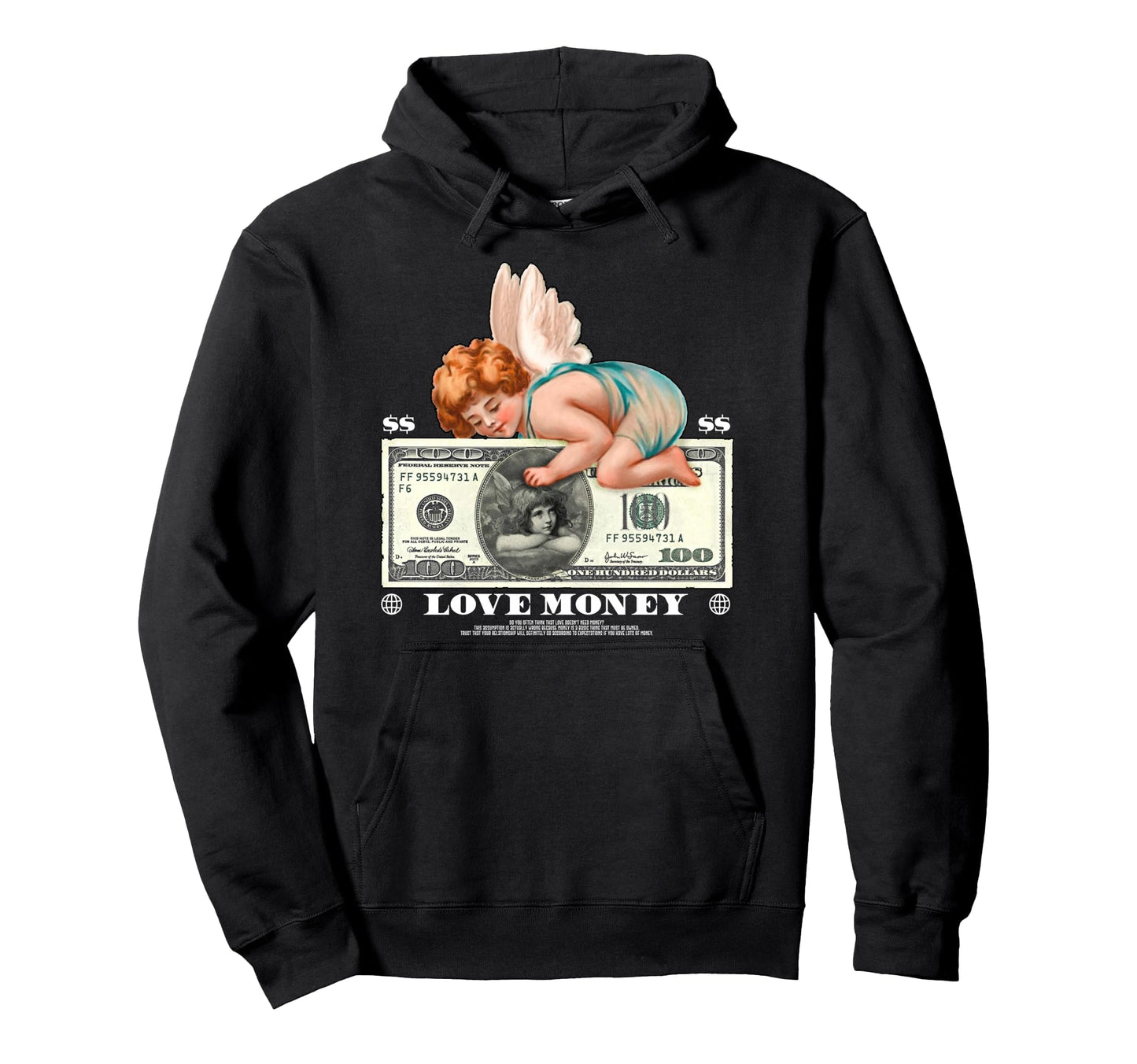 Love Money Angel Aesthetic Edgy Streetwear Hoodie - Graphic Print Unisex - T-Shirt, Sweatshirt, Hoodie