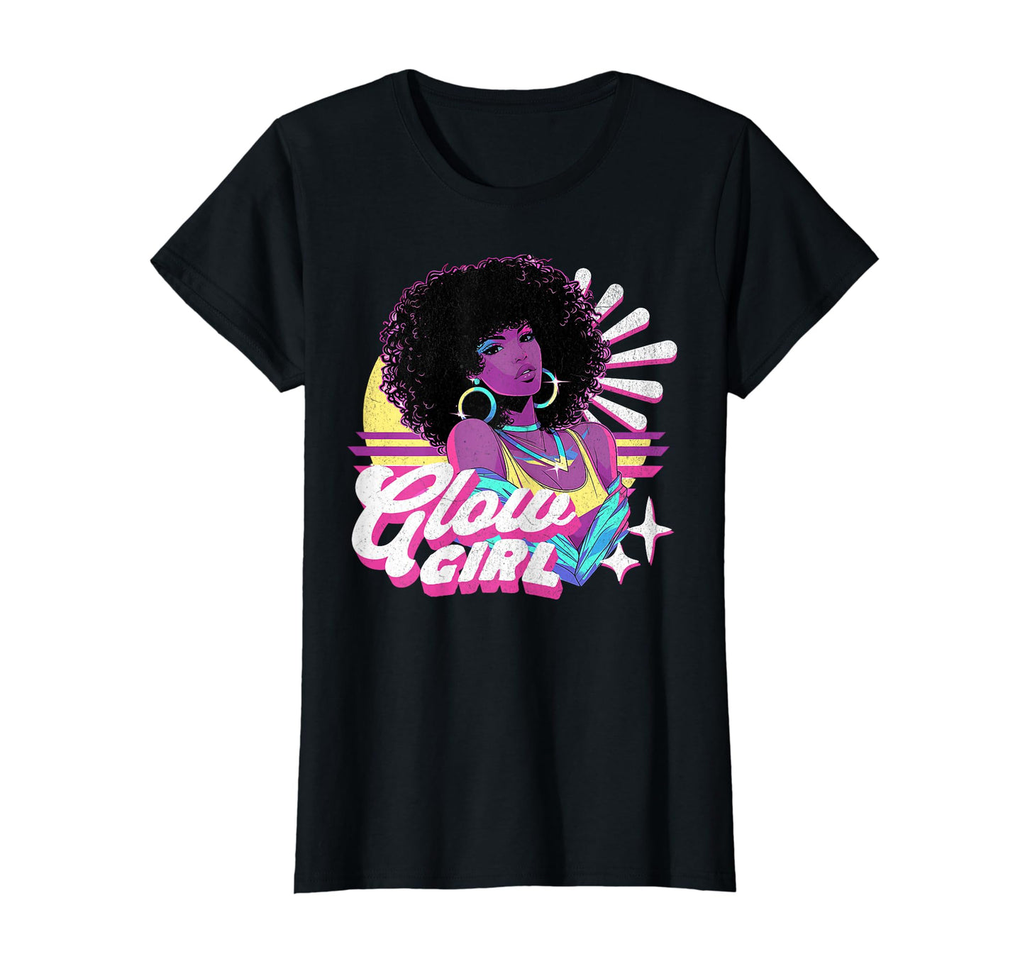 Glow Black Afro 80S 90S Vaporwave T-Shirt - Minimalist Print Unisex - T-Shirt, Sweatshirt, Hoodie