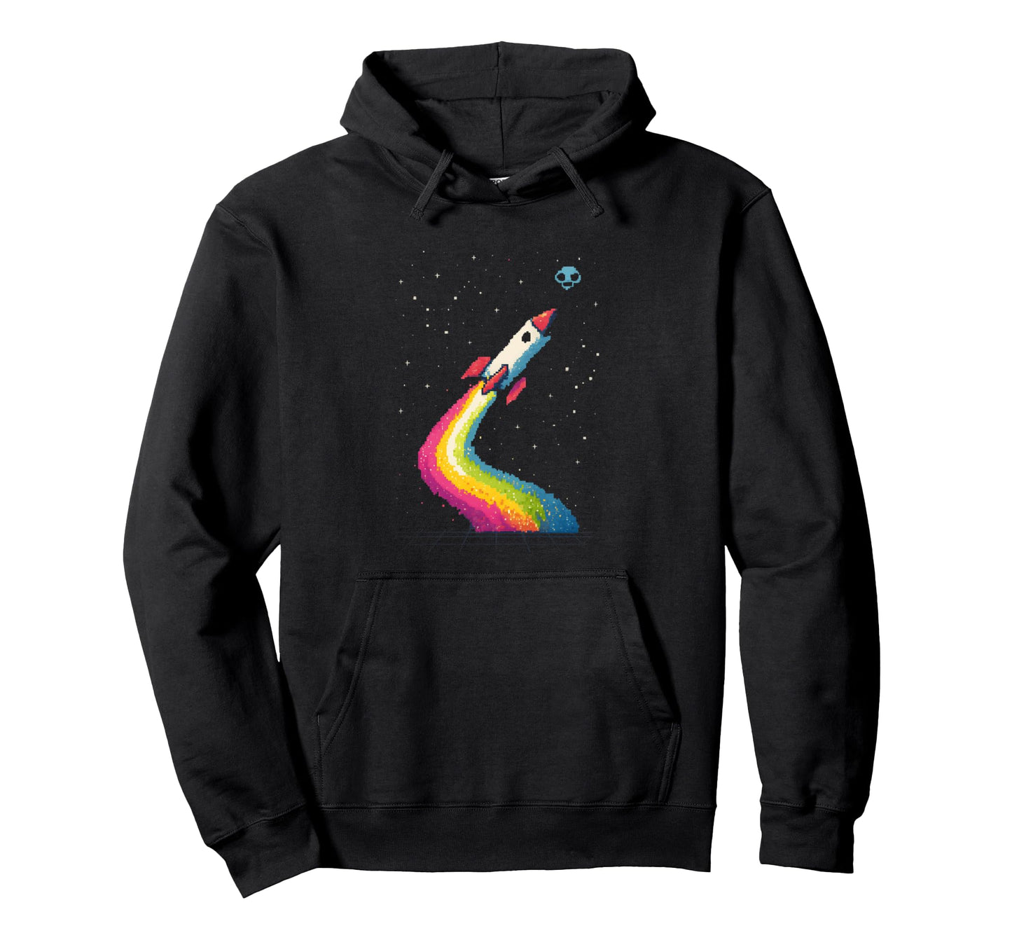 Rainbow Pixel Art Rocket Launch 8 Bit Hoodie - Graphic Print Men Women - T-Shirt, Sweatshirt, Hoodie