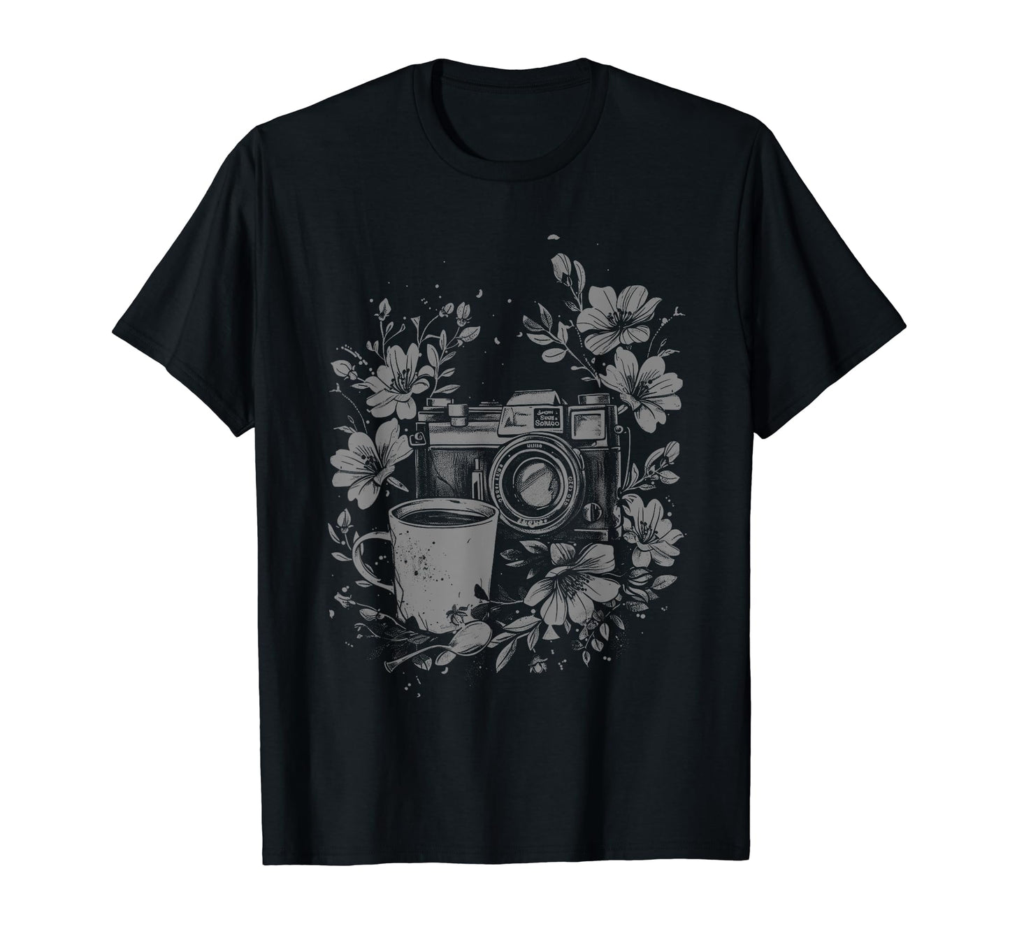 Photographer Coffee Camera Flowers T-Shirt - Fun Novelty Design Men Women - T-Shirt, Sweatshirt, Hoodie