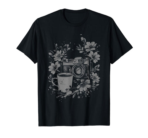 Photographer Coffee Camera Flowers T-Shirt - Fun Novelty Design Men Women - T-Shirt, Sweatshirt, Hoodie