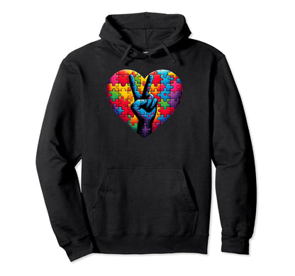 Peace Love Autism Awareness Hoodie - Aesthetic Graphic Men Women - T-Shirt, Sweatshirt, Hoodie