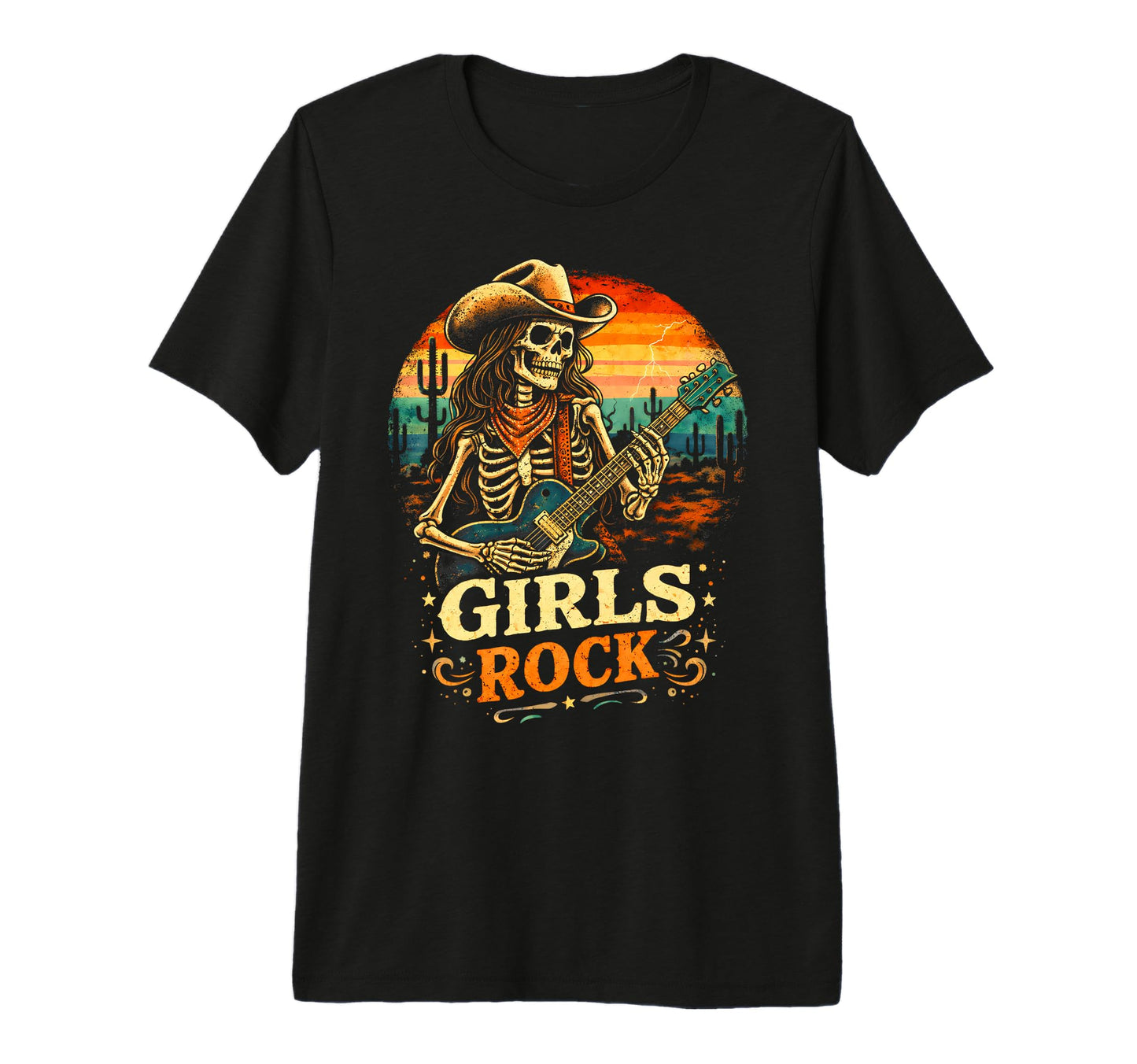 Rock Cowgirl Guitar Western Rockn T-Shirt - Custom Art Print Men Women - T-Shirt, Sweatshirt, Hoodie