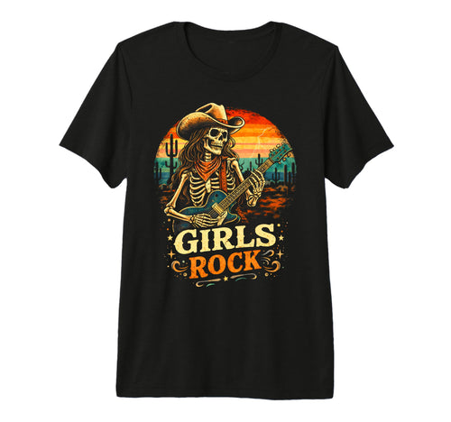 Rock Cowgirl Guitar Western Rockn T-Shirt - Custom Art Print Men Women - T-Shirt, Sweatshirt, Hoodie