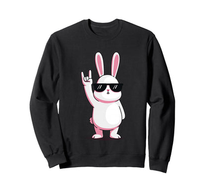 Bunny Rock Rabbit Hipster Sweatshirt - Casual Everyday Wear for Adults - T-Shirt, Sweatshirt, Hoodie