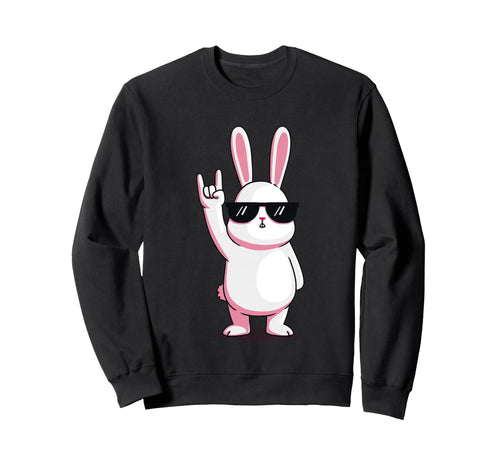 Bunny Rock Rabbit Hipster Sweatshirt - Casual Everyday Wear for Adults - T-Shirt, Sweatshirt, Hoodie