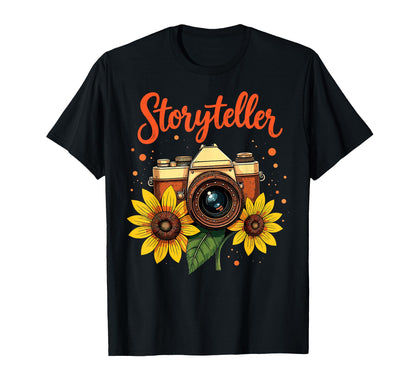 Photo Camera Sunflowers Storyteller T-Shirt - Graphic Print Unisex - T-Shirt, Sweatshirt, Hoodie