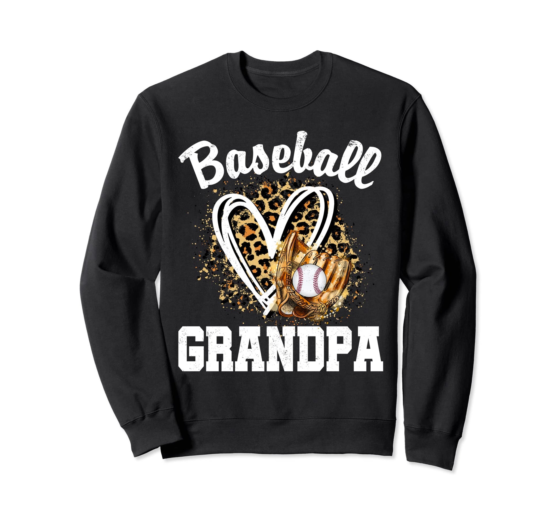 Baseball Grandpa Leopard Heart Game Sweatshirt - Graphic Print Men Women - T-Shirt, Sweatshirt, Hoodie