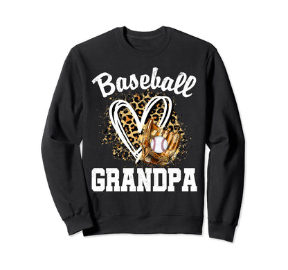 Baseball Grandpa Leopard Heart Game Sweatshirt - Graphic Print Men Women - T-Shirt, Sweatshirt, Hoodie