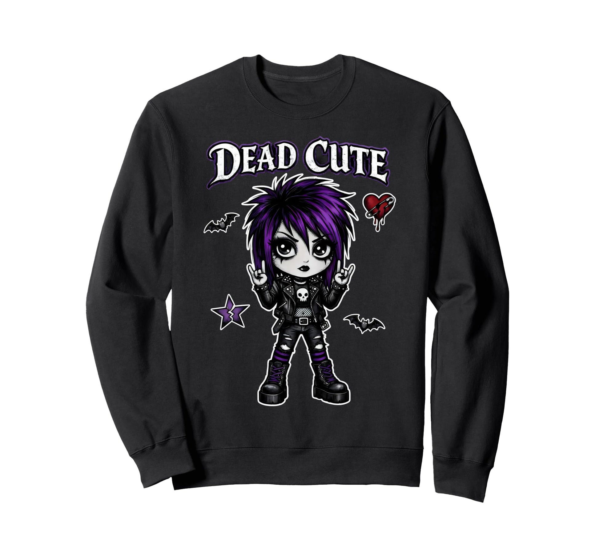 Dead Goth Purple Hair Rock Sign Emo Art Sweatshirt - Graphic Print Unisex - T-Shirt, Sweatshirt, Hoodie