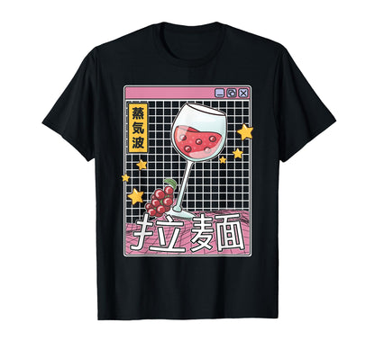 Wine Glass Kawaii Grid Vaporwave T-Shirt - Casual Everyday Wear Men Women - T-Shirt, Sweatshirt, Hoodie