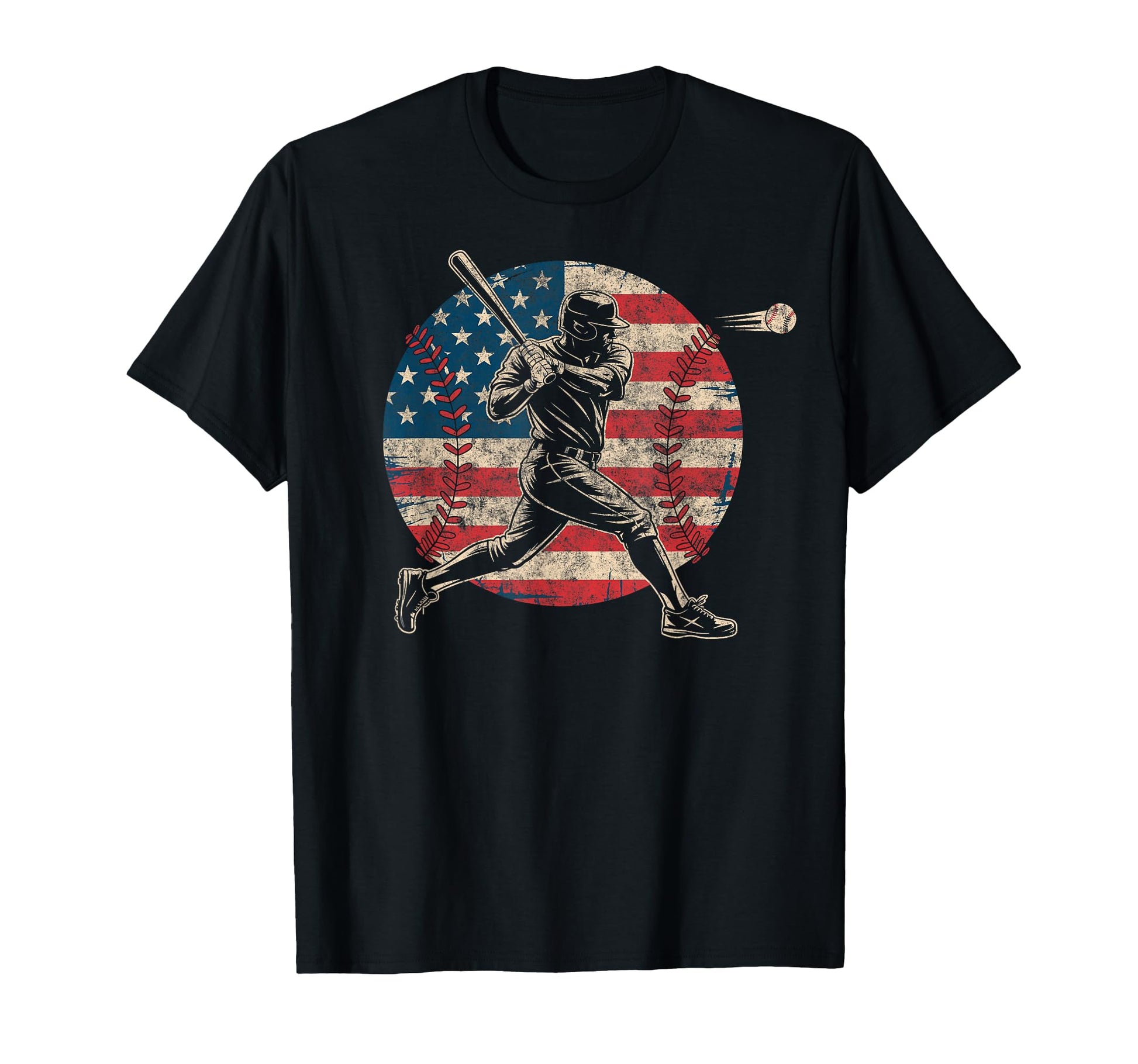 Baseball Us Flag Baseball Lover Dad T-Shirt - Novelty Apparel Unisex - T-Shirt, Sweatshirt, Hoodie