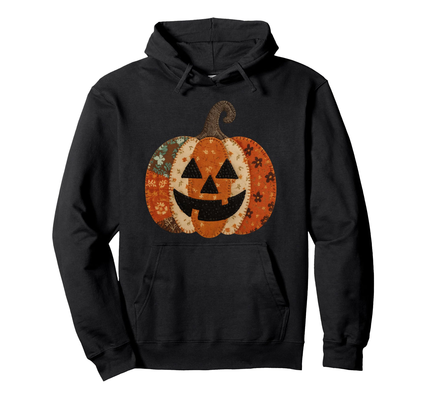 Patchwork Pumpkin Quilted Hoodie - Casual Everyday Wear Men Women - T-Shirt, Sweatshirt, Hoodie