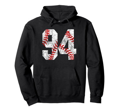 Distressed Baseball Number 94 Jersey Hoodie - Novelty Apparel Men Women - T-Shirt, Sweatshirt, Hoodie