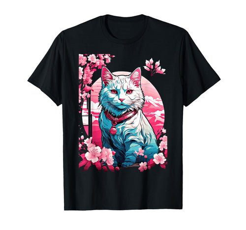 Anime Cat Japanese Vaporwave T-Shirt - Streetwear Style for Adults - T-Shirt, Sweatshirt, Hoodie