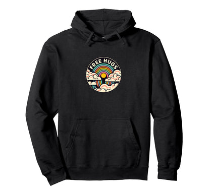 Free Hugs Rainbow Illustration Huggers Hoodie - Fun Novelty Design Unisex - T-Shirt, Sweatshirt, Hoodie