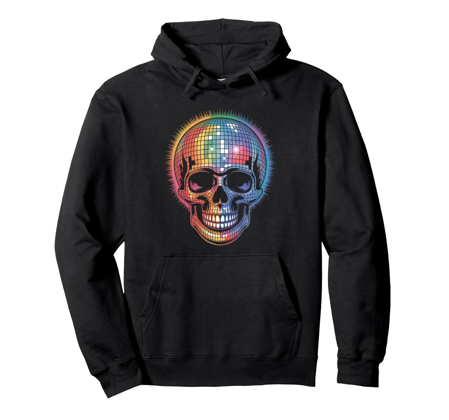 Disco Ball Skull Rainbow Party Rave Hoodie - Unique Graphic Unisex - T-Shirt, Sweatshirt, Hoodie